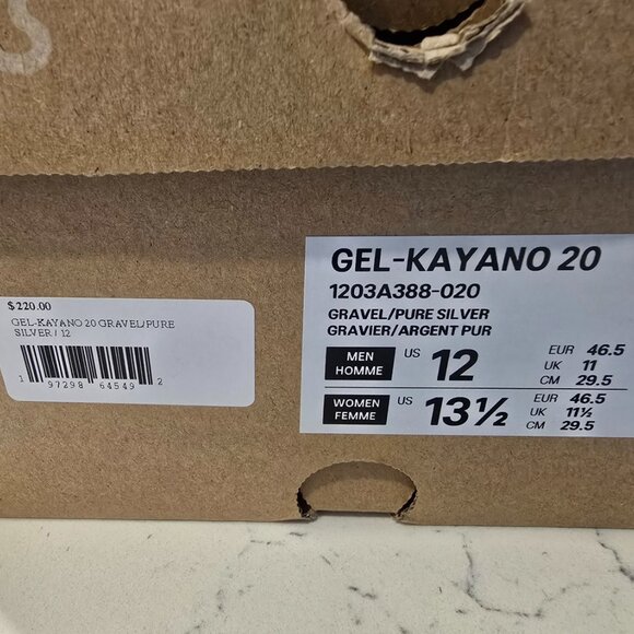 Asics Gel-Kayano 20 Gravel Pure Silver 1203A388-020 Running Shoes Mens Size 12 - Picture 9 of 9